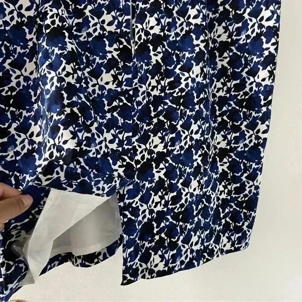 J. Crew‎ Factory Size 20  Blue Ivory Floral Printed Basketweave Pencil Sk…